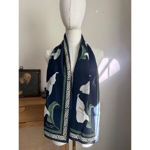 Patrick Francis Celtic Flower Silk Scarf | Navy Cream Green | 52"L 12"W